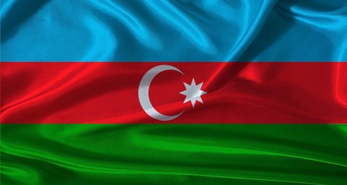 National flag of Azerbaijan with cloth texture. Azerbaijan flag with realistic texture background
