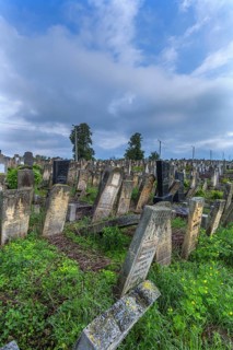Old tombstones with colorful symbols at the Jewish Cemetery, Czernowicz, Bukovina, Ukraine