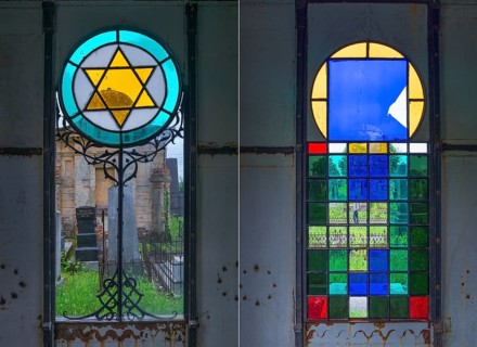 Colored windows in a grave of the first Jewish mayor Dr. Eduard Reiss in Czernowicz, 1850-1907,