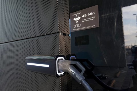 Audi charging station for electric cars on EUREF Campus Düsseldorf, detail, European Energy Forum