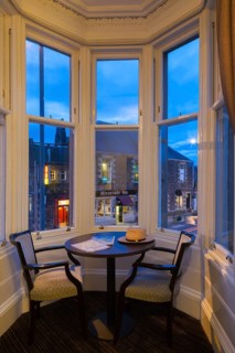 Callander, Pertshire, Scotland, UK. Interior view through a Victorian balcony in a historic hotel