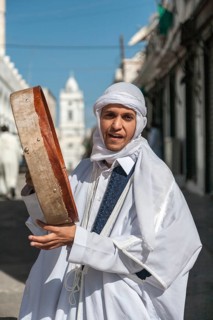Tripoli, Libya, North Africa. A young man in traditional clothes in the historic quarter with