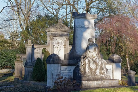 Historic burial sites on the hill of millions, Nordfriedhof Düsseldorf, North Rhine-Westphalia,