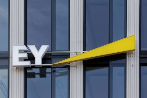 Ernst & Young, Logo Ey am Bürohochhaus Pandion Rise, auditing firm, Düsseldorf, North