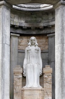 Seated marble female figure by sculptor Karl Janssen, burial place of the Henkel family of