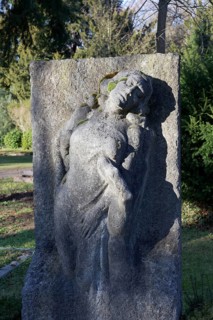Grave sculpture hand holding female figure, Willy Schlatter Historical Tomb, North Cemetery