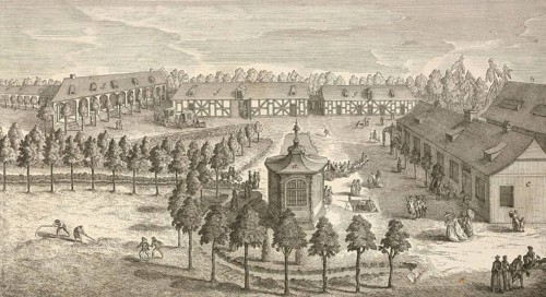 The Gesundbrunnen near Berlin with water container, catering house, large stable, gardener's house