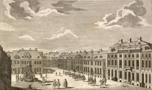 The Rossmarkt in Szczecin, around 1850, Germany, authentic, digitally restored reproduction from a