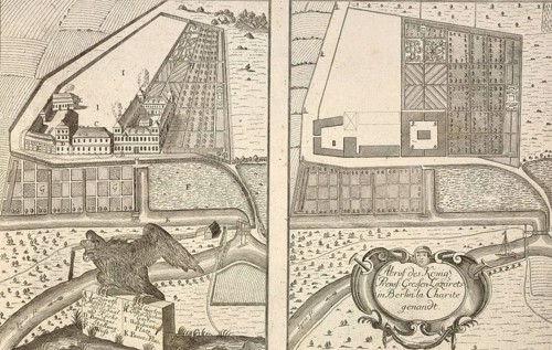 Outline of the Royal Prussian Grand Hospital in Berlin, called Charite, around 1850, Germany,