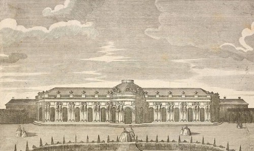 Royal pleasure palace Sanssoucy, Sanssouci near Potsdam, front, around 1850, Germany, authentic,