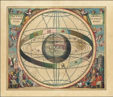 Historical sky map known as Scenographia Systematis Mundani Ptolemaic. It is a representation of