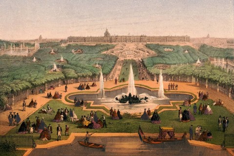 Palace of Versailles, Panorama du Chateau et du Park, around 1900, France, authentic, digitally