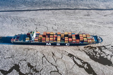 Germany, ship, container ship, commercial shipping, obstruction, freight connection, ice, ice,