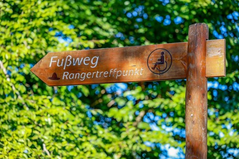 Schleiden, North Rhine-Westphalia, Germany — Eifel National Park. Signpost, footpath to the ranger