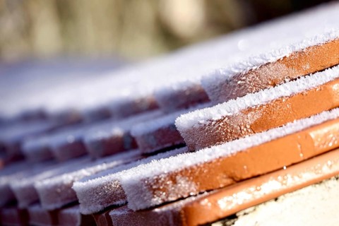 Hoarfrost, roof tiles, wintertime, Germany