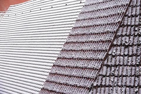 Hoarfrost and snow on a roof, wintertime, Germany