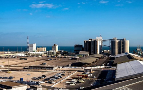 View from the cruise ship of the industrial area at Terminal Port, Abu Dhabi, UAE, United Arab
