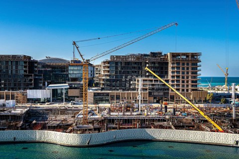 View of the construction sites all around from the Zayed National Museum platform, the museum with