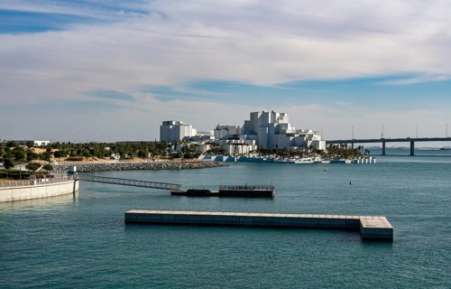 View of the National History Museum from Louvre Abu Dhabi, UAE, United Arab Emirates