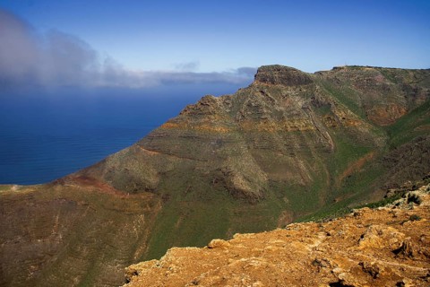 Magnificent view from the Mirador de Ermita de Las Nieves of the sea and the mountain wall of the