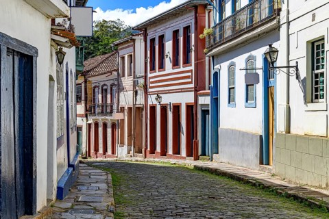 Houses and streets with cobblestone paving in the historic city of Ouro Preto, Ouro Preto, Minas