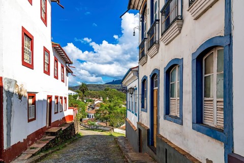 Historic alleys, streets and slopes nestled among the hills of the city of Ouro Preto, Ouro Preto,