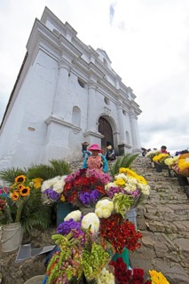 Flower market on the steps of Santo Tomás Church in Chichicastenango, Highlands, El Quiché