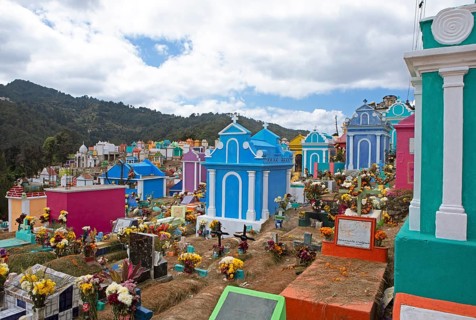 Colourful graves at the cemetery in Chichicastenango, Highlands, El Quiché Department, Guatemala