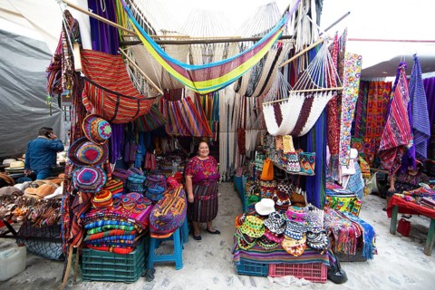 Mayan woman wearing traditional clothes at the market in Chichicastenango, Highlands, El Quiché