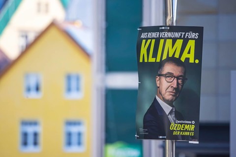 2026 state election in Baden-Württemberg. Election advertising in the city center of Stuttgart.