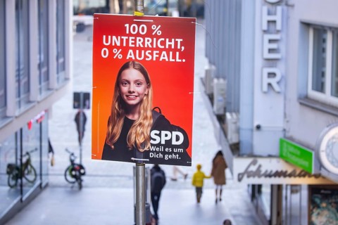 2026 state election in Baden-Württemberg. Election advertising in the city center of Stuttgart.