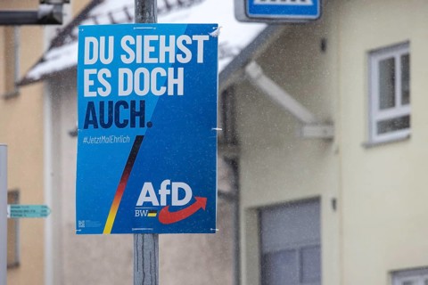 2026 state election in Baden-Württemberg. AfD party election poster. Drackenstein,