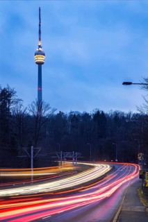 The television tower is the landmark of the state capital Stuttgart. The pulpit is illuminated in
