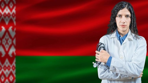 Belarusian national health system, Medical professional on Belarus flag background