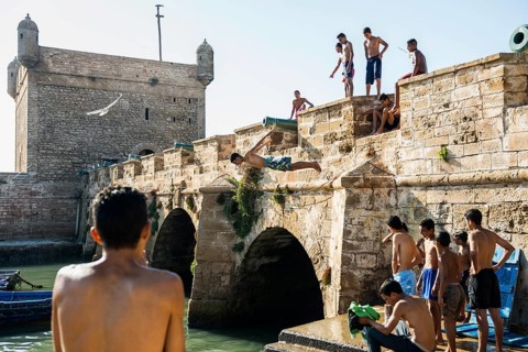 Children playing on the promenade, Essaouira, UNESCO World Heritage Site, Atlantic coast, Morocco