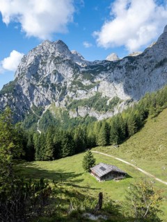 The Halsalm in front of the Halsgrube where bearded vultures are released into the wild, above the