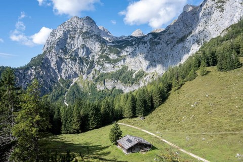 The Halsalm in front of the Halsgrube where bearded vultures are released into the wild, above the