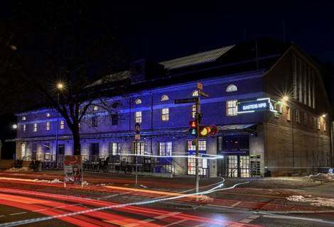 Gasteig HP8 at night, cultural center, concert hall, blue hour, Munich-Sendling, Upper Bavaria,