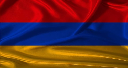 National flag of Armenia with cloth texture. Armenia flag with realistic texture background