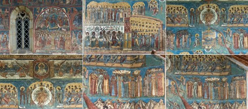 Six details of the Last Judgment wall frescoes at the Vorone? monastery church, 1547, Vorone?,