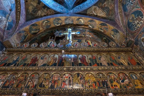 Depictions of saints on the altar wall, Vorone? monastery church, 1547, Vorone?, Romania