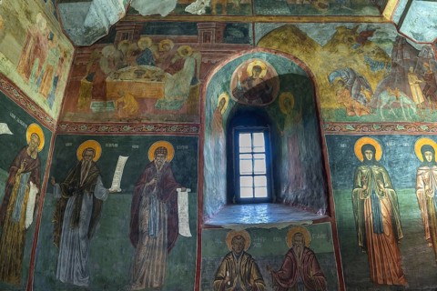 Wall frescoes in the Church of the Exaltation of the Cross, Patrauti Moldavian monastery from the