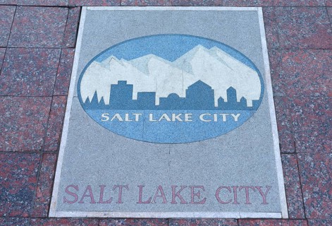 Floor plate of Salt Lake City, USA, on the central square in Czernowicz, Ukraine