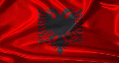 National flag of Albania with cloth texture. Albania flag with realistic texture background