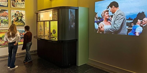 Cinema from the 1950s as a presentation with movie posters, box offices and original films, House
