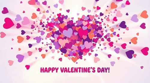 A vibrant Valentine's Day greetings card featuring wreath and elegant lettering to convey romance,