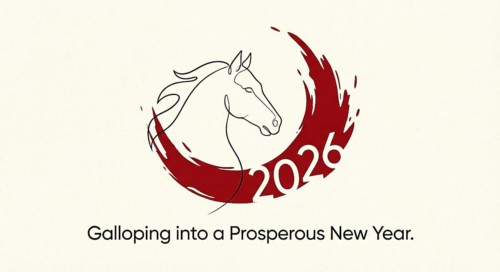A minimal illustration of a fiery red horse racing through a traditional Chinese landscape,