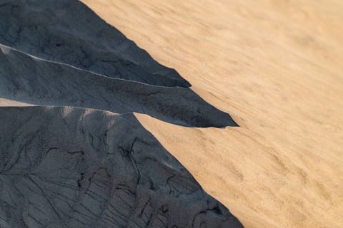 Detailed view of structures, white sand dunes in the Khaluf desert, Oman