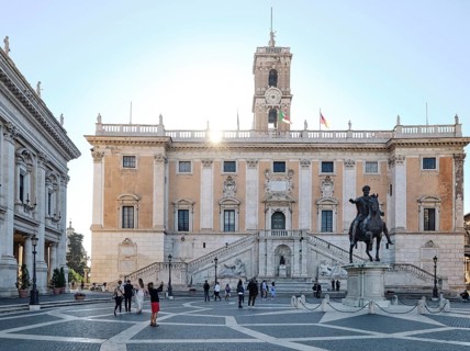 Equestrian statue of Marcus Aurelius in front of the Senatorial Palace (Palazzo Senatorio) in the