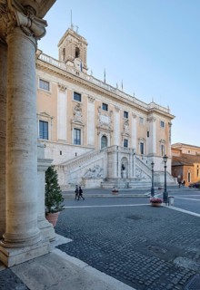 Senators' Palace (Palazzo Senatorio) in the morning light, Piazza del Campidoglio on the Capitoline